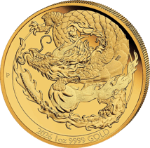 1 Unze Gold Goldener Drache Chinesische Fabelwesen 2026 (Auflage: 188 | Polierte Platte)