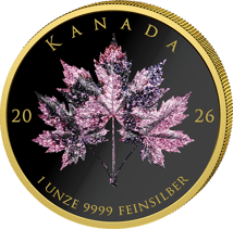 1 Unze Silber Kanada Triple Maple Leaf Rhodonit 2026 (Auflage: 100 | Vergoldet | Polierte Platte)