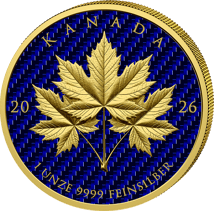 1 Unze Silber Triple Maple Leaf Carbon Blue 2026 (Auflage: 100 | Vergoldet | Polierte Platte)