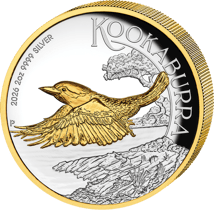 2 Unzen Silber Kookaburra 2026 (Auflage: 2.000 | Teilvergoldet | High Relief | Polierte Platte)