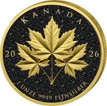 1 Unze Silber Triple Maple Leaf 2026 (Auflage: 100 | Black Iced Out | vergoldet | Polierte Platte)