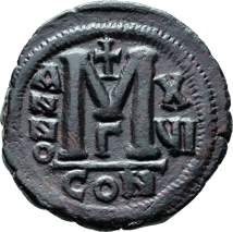 Bronze Follis Kaiser Justinian I. (543 n. Chr. | Letzter römischer Kaiser der Antike)