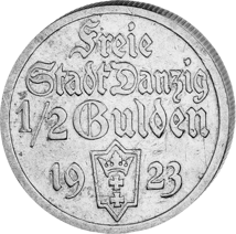 1/2 Silver Gulden Free City of Danzig "Kogge" (1923 | with Coat of Arms)