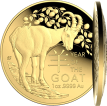 1 Unze Gold Lunar Serie RAM Ziege 2027 (Auflage: 750 | Gewölbt | Polierte Platte)