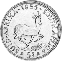 5 Shilling Silber Springbock 1958 (Legendärer Springbock des Krügerrand | Erstes Portrait von Elizabeth II.)