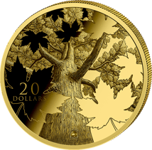 1 onza de plata Triple Maple Leaves Gold Green 2026 (tirada: 100 | holograma | dorada)