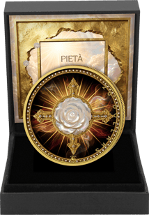 1 onza de plata María y Jesús 2026 (tirada: 100 | rosa de nácar | dorada)