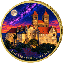 1 Unze Silber Sachsen-Anhalt bei Nacht - Stiftskirche St. Servatii Quedlinburg 2026 (Auflage: 100)