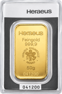 Lingote de oro 50g Heraeus