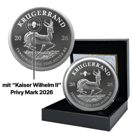 2 Unze Silber Krügerrand Kaiser Wilhelm II. Privy Mark 2026 (Auflage: 2.000 | Polierte Platte)