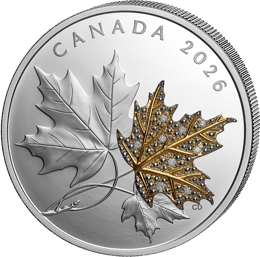 2 Unze Silber Maple Leaf 2026 (Auflage: 1.850 | teilvergoldet | Diamant | Polierte Platte)