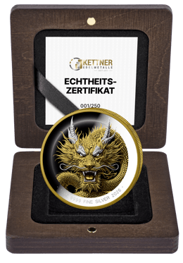1 Unze Silber Chinesischer Drache 2026 (Auflage: 250 | teilvergoldet | Polierte Platte)