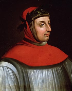 Bildnis Petrarcas mit roter Kapuze und Lorbeerkranz