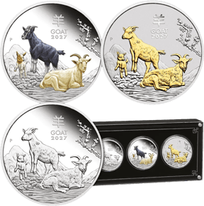 3 x 1 Unze Silber Set Lunar III Ziege 2027 (Auflage: 1.500 | BU | Polierte Platte)