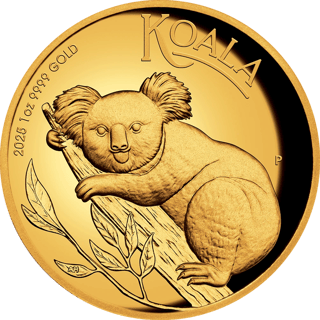 Koala coin 2025, reverse: a koala rests on a branch among eucalyptus foliage
