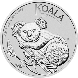 Koala coin 2025, reverse: a koala rests on a branch among eucalyptus foliage