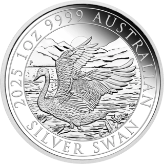 Schwan 2025 ANDA in Silber, Bildseite mit einem fliegenden Schwan