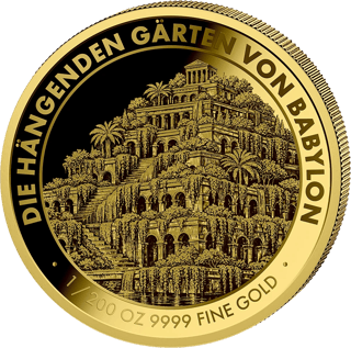 Gärten von Babylon 2026 in Gold, Bildseite mit den Hängenden Gärten