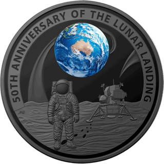 Earth with Australia, silver, reverse: an astronaut, the lunar module and Earth in colour