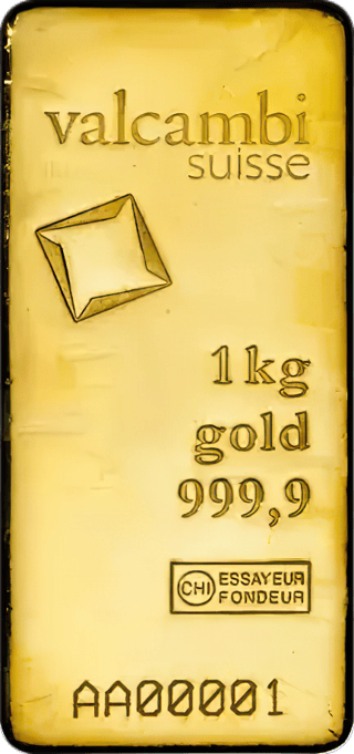 Goldbarren von Valcambi mit den Prägungen valcambi suisse, 1 kg gold 999,9