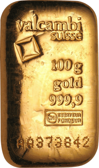Goldbarren von Valcambi mit den Prägungen valcambi suisse, 100g gold 999,9