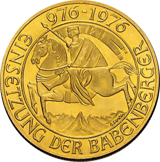 Gold coin with a rider, legend 976‑1976 EINSETZUNG DER BABENBERGER