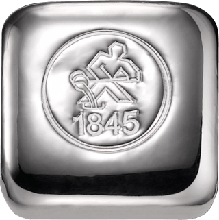 Lingote de plata fundido cuadrado de Heimerle + Meule con un emblema y el número 1845