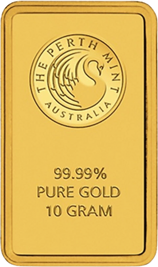 Goldbarren der Perth Mint mit Schwan und den Prägungen 99.99% Pure Gold und 10 Gram
