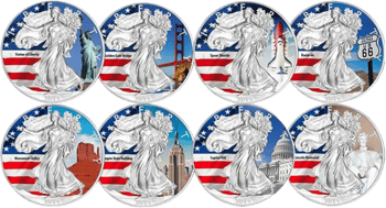8 x 1 Unze Silber American Eagle Set 2014 (coloriert)