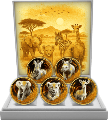 Afrikanische Tierbabys Silber Set 2025 (Auflage: 50 | teilvergoldet)