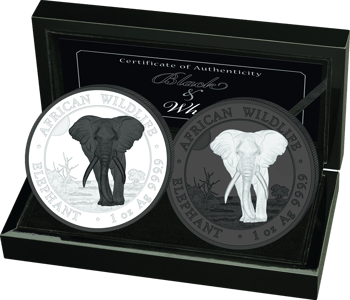 Silber Somalia Elefant Black & White Set 2025 (Auflage: 500 | 2 Münzen)