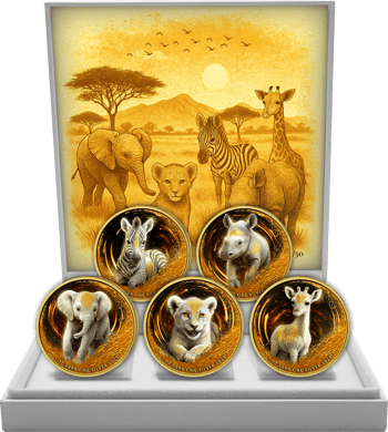 Afrikanische Tierbabys Silber Set 2025 (Auflage: 50 | teilvergoldet)