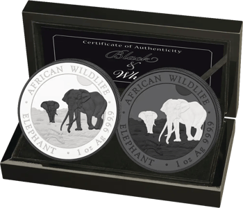 Silber Somalia Elefant Black & White Set 2026 (Auflage: 500)