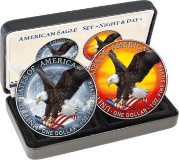 2 Unzen Silber Silver Eagle Night & Day 2023 (Auflage: 500 | Farbapplikation)