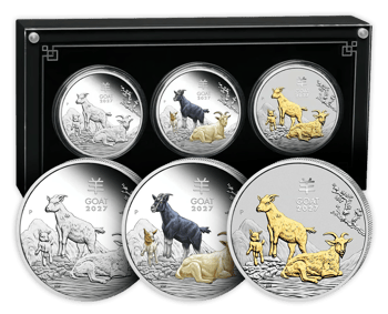 3 x 1 Unze Silber Set Lunar III Ziege 2027 (Auflage: 1.500 | BU | Polierte Platte)
