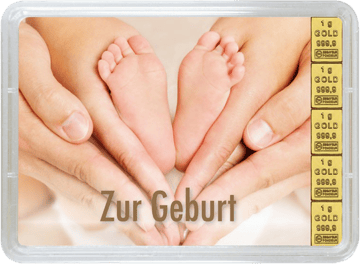 5 x 1g Goldbarren "Herzlichen Glückwunsch zur Geburt"