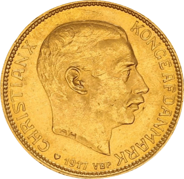 20 Kroner aus Dänemark, Vorderseite mit dem Kopf von König Christian X.