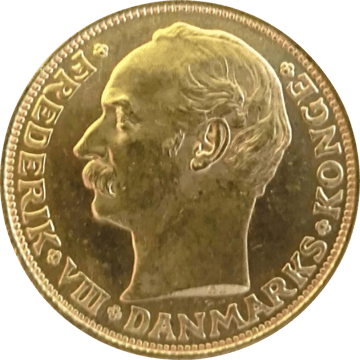 20 Kroner aus Dänemark, Vorderseite mit dem Kopf von König Frederik VIII.