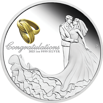 1 Unze Silber Glückwunsch zur Hochzeit 2025 PP (Polierte Platte | im Etui)