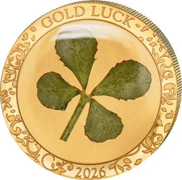 1 g Gold Four Leaf Clover 2026 (Auflage: 2.026 | Echtes Kleeblatt | Polierte Platte)