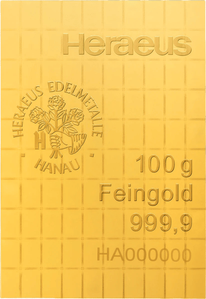 Back of the CombiBar with the emblem, 100 g and Feingold 999,9