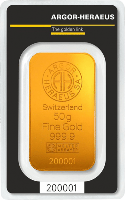Minted gold bar by Argor-Heraeus