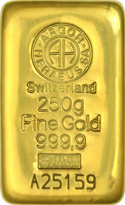 Cast gold bar by Argor-Heraeus