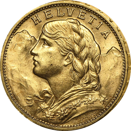 The Swiss gold Vreneli of 20 francs