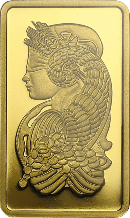 Goldbarren 5 g · Seite mit Fortuna