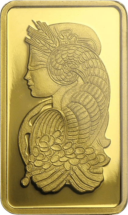 Goldbarren 2,5 g · Seite mit Fortuna