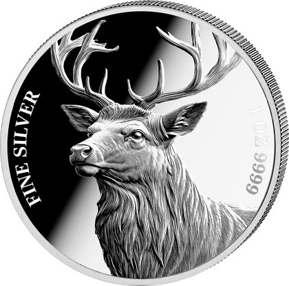 1 ounce silver Stag 2025 · Design side with the stag’s head
