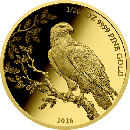 1/200 ounce gold Golden Eagle 2026 · Design side with the golden eagle