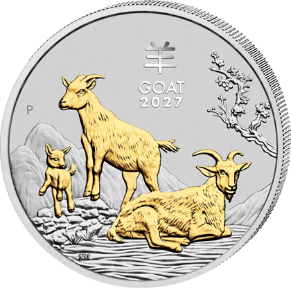 1 ounce silver Goat 2027 gilded