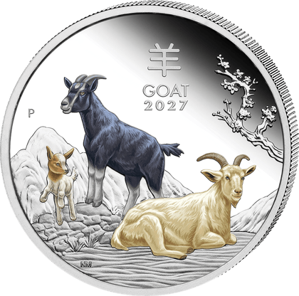 1 ounce silver Goat 2027 coloured · Goat side